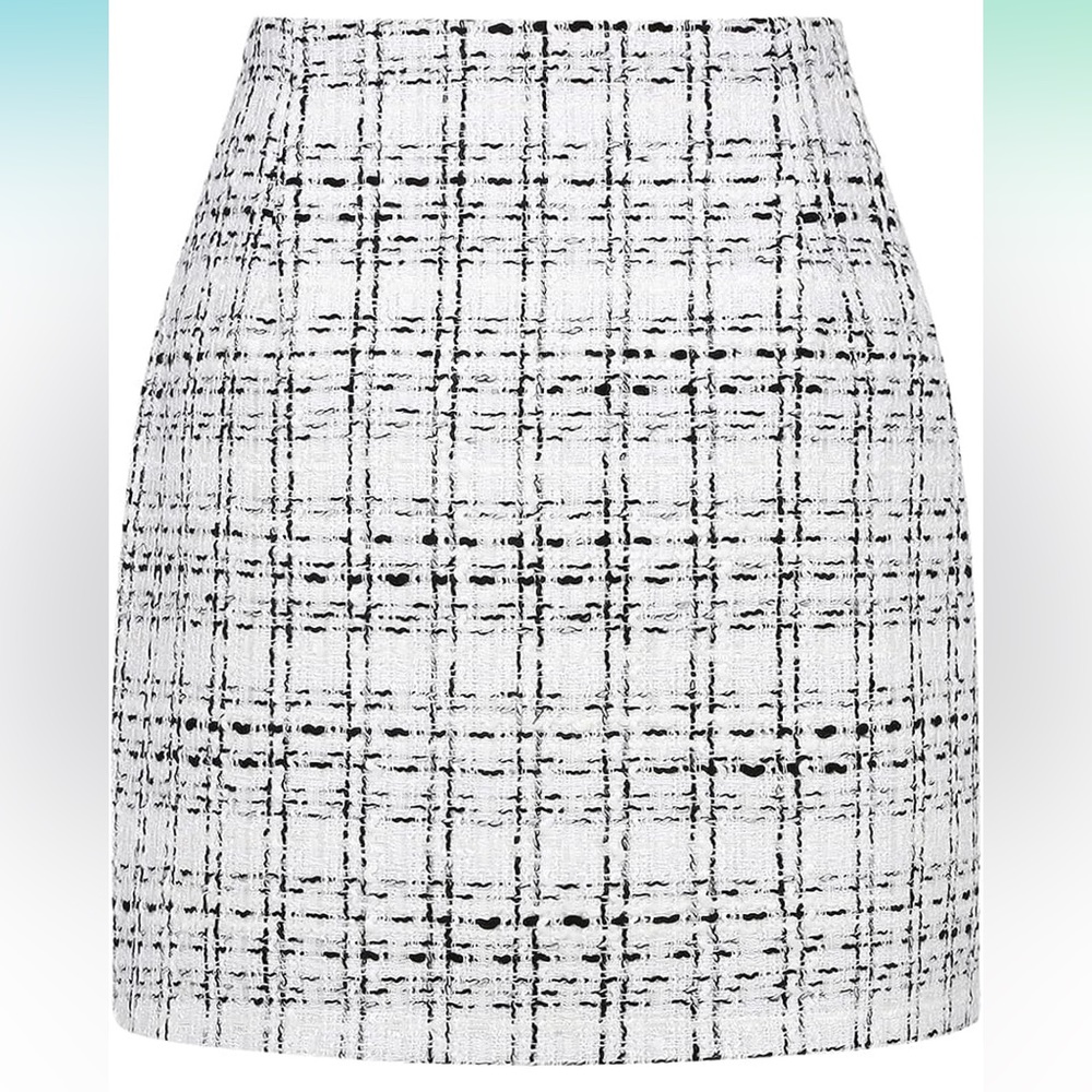 White Tweed Wool Blend High Waisted Mini Skirt • (M) *NWT* - Picture 10 of 11